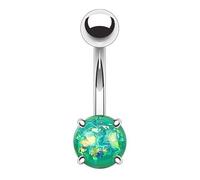 GBJUK Surgical Steel Belly Bar with Round Prong Set Opal Glitter Ball Navel Piercing (Green)
