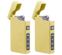GBKDQQ Pack of 2 Electric Arc Lighters, USB Rechargeable, Portable Lighter with Battery Indicator, Gift for Men Women with Gift Box (Gold)