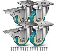 GBL - Castor Wheels 50mm + Screws 200KG | 4 Moving Caster Wheels with Brake Heavy Duty Swivel Wheels for Furniture - Trolley Wheels with PU Rubber | Heavy Duty Castors for Furniture
