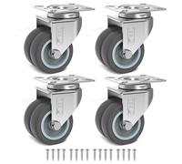 GBL Heavy Duty Castor Wheels + Screws - 50mm Up to 200kg - 4 Pack No Floor Marks Silent Castor for Furniture - Rubber Covered Trolley Wheels - Silver Casters