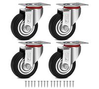 GBL Heavy Duty Castor Wheels + Screws - 75mm Up to 200kg - 4 Pack No Floor Marks Silent Castor for Furniture - Rubber Covered Trolley Wheels - Silver Casters
