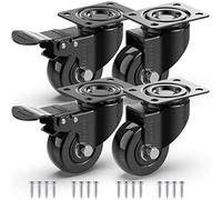 GBL Heavy Duty Castor Wheels with 2 Brakes + Screws - 50mm up to 200KG - Set of 4 No Floor Marks Small Caster Wheels for Furniture - Rubbered Trolley Wheels - Rubber Castors