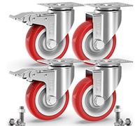 GBL Heavy Duty Castor Wheels with 2 Brakes + Screws - 125mm up to 800KG - Pack of 4 No Floor Marks Silent Caster for Furniture - Rubbered Trolley Wheels - Silver Castors