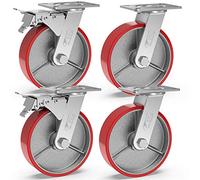 GBL Heavy Duty Castor Wheels with 2 Brakes + Screws - 150mm up to 1280KG - Pack of 4 No Floor Marks Silent Caster for Furniture - Rubbered Trolley Wheels - Silver Castors