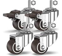 GBL Heavy Duty Castor Wheels with 2 Brakes + Screws - 25mm M8x20mm up to 40KG - Pack of 4 No Floor Marks Silent Caster for Furniture - Small Rubbered Trolley Wheels - Silver Castors