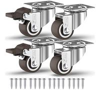 GBL Heavy Duty Castor Wheels with 2 Brakes + Screws - 25mm up to 40KG - Pack of 4 No Floor Marks Silent Caster for Furniture - Rubbered Trolley Wheels - Silver Castors