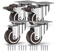 GBL Heavy Duty Castor Wheels with 2 Brakes + Screws - 50mm up to 200KG - Pack of 4 No Floor Marks Silent Caster for Furniture - Rubbered Trolley Wheels - Silver Castors