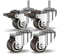 GBL Heavy Duty Castor Wheels with 2 Brakes + Screws - M6 25x15mm Bolt up to 40KG - Pack of 4 No Floor Marks Silent Caster for Furniture - Small Rubbered Trolley Wheels - Silver Castors