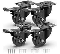GBL Heavy Duty Castor Wheels with 4 Brakes + Screws - 50mm - 200 kg Load - Set of 4 - No Floor Marks Silent Caster Wheels for Moving Furniture - Rubbered Swivel Trolley Wheels - Black Castors
