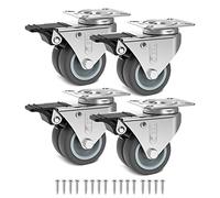 GBL Heavy Duty Swivel Casters with 4 Brakes + Screws - 50mm to 400kg - 4 Pack No Floor Marks Silent Caster for Furniture - Rubber Coated Trolley Wheels - Silver Casters
