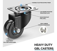 GBL Heavy Duty Castor Wheels + Screws - 50mm up to 200KG - Pack of 4 No Floor Marks Silent Caster for Furniture - Rubbered Trolley Wheels - Black Castors