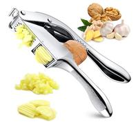 GBLAVM Garlic Press Stainless Steel, 2 in 1 Garlic Presses, Garlic Press, Non-Slip Handle with Garlic Peeler and Cleaning Brush, Garlic Press Dishwasher Safe