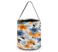 GBNMQED Halloween Trick Or Treat Bags Candy Buckets Trick Or Treat Basket Tote Blue And Orange Flowers Printed Reusable Goody Bags for Halloween Christmas Supplies Favors, Blue and Orange Flowers, 7.9