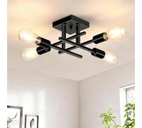 Gbood 4-Lights Sputnik Chandelier Modern Semi Flush Mount Ceiling Light for Bedroom Lighting, Industrial Kitchen Light Fixture Ceiling Mount for Dining Room Hallway Living Room（Black）