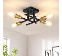 Gbood 4-Lights Sputnik Chandelier Modern Semi Flush Mount Ceiling Light for Bedroom Lighting, Industrial Kitchen Light Fixture Ceiling Mount for Dining Room Hallway Living Room(Black with Gold)
