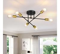 Gbood Modern Semi Flush Mount Ceiling Light, 6-Lights Sputnik Chandelier for Bedroom Lighting, Industrial Kitchen Light Fixture Ceiling Mount for Dining Room Hallway Living Room(Black with Gold)