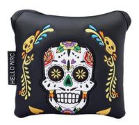 Gbourly Square Black Golf Club Colorful Skull Skeleton Mallet Putter Head Cover Magnetic Closure Heel Shafted Satin Pattern PU Leather Headcover