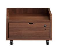 GBPLDMAQ 2/3 Tier Wooden Printer Stand, Under Desk Printer Table Mobile with Lockable Wheels and Storage Drawer for Home Office(Brown,46x26cm/18x10in)