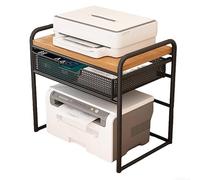 GBPLDMAQ 2 Tier Printer Stand, Small Printer Table with Storage Mesh Drawer Under Desk Organizer Holds up to 33 lbs for Home Office(BlackB)