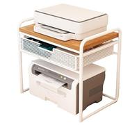 GBPLDMAQ 2 Tier Printer Stand, Small Printer Table with Storage Mesh Drawer Under Desk Organizer Holds up to 33 lbs for Home Office(WhiteB)