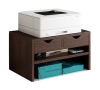 GBPLDMAQ Small Printer Stand for Desk, Multilayer Printer Table with Storage Drawer Wooden Multifunction Organizer for Home Office(Brown)