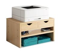 GBPLDMAQ Small Printer Stand for Desk, Multilayer Printer Table with Storage Drawer Wooden Multifunction Organizer for Home Office(Yellow)