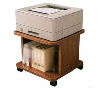 GBPLDMAQ Under Desk Printer Stand for Desk, 2 Tier Printer Table Mobile Wooden with Open Storage with Lockable Wheels for Home Office(Brown)