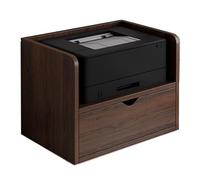 GBPLDMAQ Under Desk Printer Stand, Mobile Printer Table 2 Tier with Storage Drawer Desktop Wood Small Organizer for Home Office(Brown)