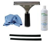 GBPro Professional Window Squeegee Stainless Wiper 15cm / 6 inch + Glass Cleaner 500ml,Fishscale Microfibre Glass Cloth, Machine Cut High Grade Rubber Blade x2