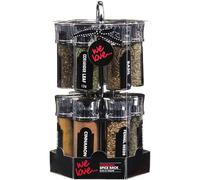 GBS 12 Set Spice Jar Standing Rack Storage - Chrome Turn able Revolving Stand Kitchenware Essentials - With 12 Herbs and Spices Included - Durable Containers To Keep Spices & Herbs Fresh