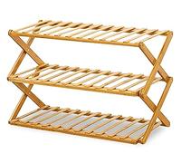 GBS Brothers Folding Wooden Shoe Rack 3 Tier - Natural Fir Wood Foldable Shoe Rack for Entryway, Bedroom, Hallway, Living Room - Multi-Purpose Plant Stand & Shoe Organizer, 67 x 26 x 50 cm