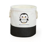 GBS Cotton Laundry Bag with Rope Handles - Folding Laundry Basket Collapsible, Lightweight Washing Hamper for Kids & Adults - Collapsible Laundry Basket for Bedroom, Bathroom or Dorm (Black (Penguin))