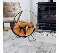 GBS Firewood Storage Rack Metal Log Stand For Indoor Outdoor Half Round Fireplace Firewood Holder Firewood Storage Organizer_ Black (H 43 x W 36 x D 31 cm (Approx.)