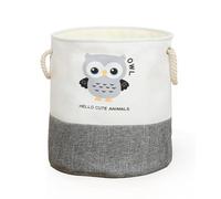 GBS Laundry Bag With Rope Handles, Large Collapsible Laundry Basket, Lightweight Laundry Washing Hamper For Kids, Freestanding Foldable Storage Bag 45 x 34 cm (Grey (Owl))