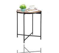GBS Rattan Design Metal Side Coffee Tray Table, Rattan Tray Top Round Side End Table, Living Room Snack Table with Metal Frame