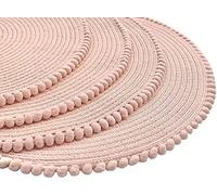 GBS Round Braided Placemats Set Of 4 For Dining Table - Circle Waterproof Washable Table Mats - Non Slip Heat Resistant Vinyl Wipeable Place Mats - 4 Pcs 15 Inches Tableware Essentials - (Blush)