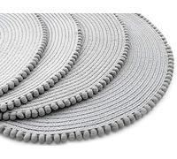 GBS Round Braided Placemats Set Of 4 For Dining Table - Circle Waterproof Washable Table Mats - Non Slip Heat Resistant Vinyl Wipeable Place Mats - 4 Pcs 15 Inches Tableware Essentials - (Grey)