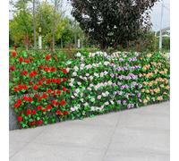 Gbtdoface Expanding Trellis Wood Fence, Artificial Rose Flower Garden Wall Decoration, Telescopic Privacy Screen for Garden Restaurants Decoration(Orange red)