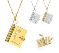 GBTROEY Personalized Openable Book Necklace for Women Men, Customized Engraved 6 Pages Hidden Message Pendant Stainless Steel Jewelry Gift for Friend Wife Mom