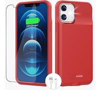 GBVHDR Battery Case for iPhone 12/12 Pro, Real 7000mAh Rechargeable Ultra-Slim Charging Case with 1x Screen Protector & 1x Cable for iPhone 12/12 Pro Extended Battery Pack(6.1 inch) Red