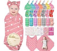 GBVllexuii Personalised Baby Girl Boy Swaddle Blanket with Bow Headband and Hat Set Custom Name baby blanket Customised Swaddle Newborn Gifts
