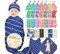 GBVllexuii Personalised Baby Girl Boy Swaddle Blanket with Bow Headband and Hat Set Custom Name baby blanket Customised Swaddle Newborn Gifts