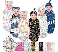GBVllexuii Personalised Baby Swaddle Blanket Girl Boy with Bow Headband and Hat Set Custom Initial Name baby blanket Customised Swaddle Newborn Gifts