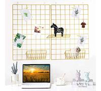 GBYAN 2 Pack Wall Grid Panel with Clips Hanging Photo Display Shelf Wire Notice Board Metal Grid Rack Art Organizer Home, Office & Kitchen Décor Mesh Picture Board