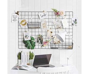 GBYAN 2 Pack Wall Grid Panel with Clips Hanging Photo Display Shelf Wire Notice Board Metal Grid Rack Art Organizer Home, Office & Kitchen Décor Mesh Picture Board
