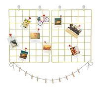 GBYAN Wall Grid 2 Pack Wire Photo Grid Panels Memo Board Wall Organizer(Gold)