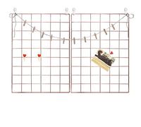 GBYAN Wall Grid Panel 2 Pack Wire Photo Display Shelf Notice Board with Accessories Picture Organizer Multifunctional Decoration for Hoom, Office& Kitchen, Rose Gold