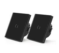 GBYUHAIJUN Touch Light Switch,Smart Light Switches 1 Gang 2 Way Touch Switch 2 Packs Light Switch White Black Golden Class Panel Switch Waterproof Switch(Black)