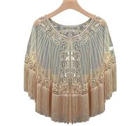 GBYUHAIJUN Women's 1920s Shawl Wraps,Vintage Lace Beaded Shaw 1920s Shawl Wraps Embellished Beaded Sequin Fringe Evening Cape Sheer Mesh Bridal Cover Up For Wedding Party Black Blue(Beige gold)