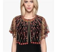 GBYUHAIJUN Women's 1920s Shawl Wraps,Vintage Lace Beaded Shaw Elegant Shiny Sequin Shoulder Shawl Fashionable Hollow Out Beaded Luxury Dress Accessory Stylish Fashion(Red)